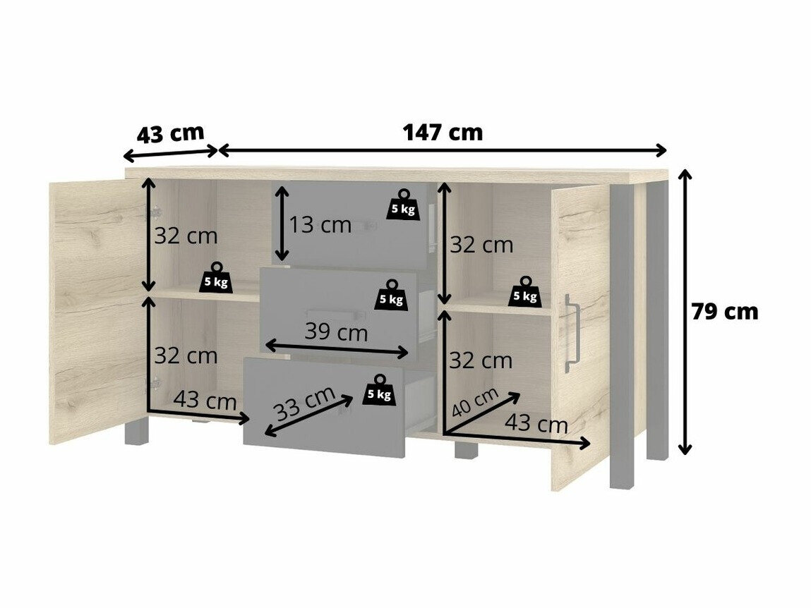 Kommode Tornua 103 (Mørk gran + Mat sort)