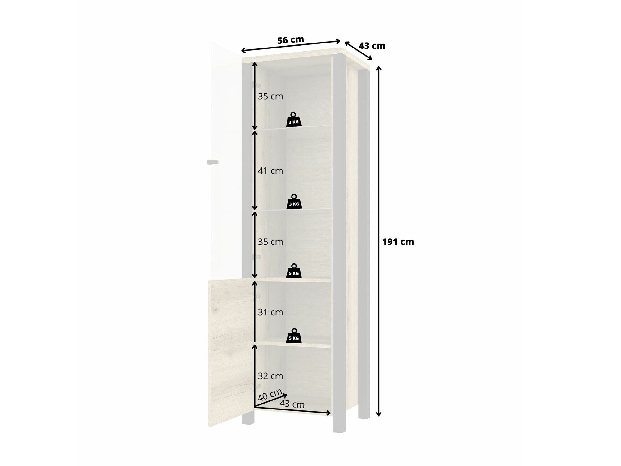 Reol Tornua 101 (Mørk gran + Mat sort)