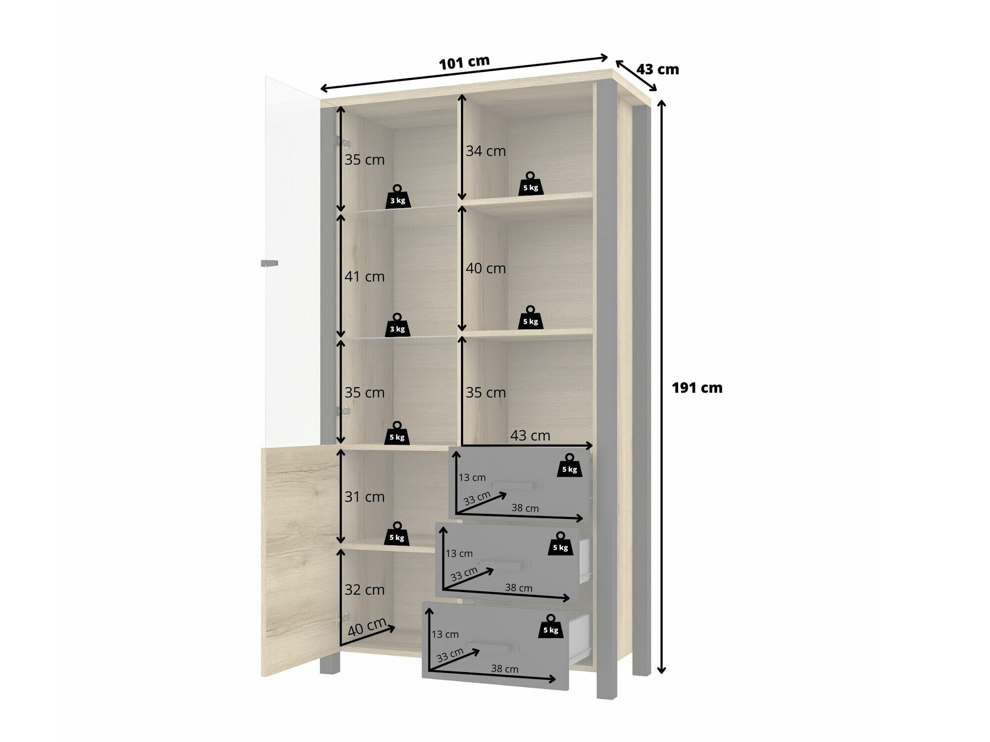 Reol Tornua 102 (Mørk gran + Mat sort)