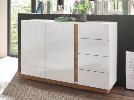 Kommode Veropho 107 (Glansfuld hvid + Grandson eg)