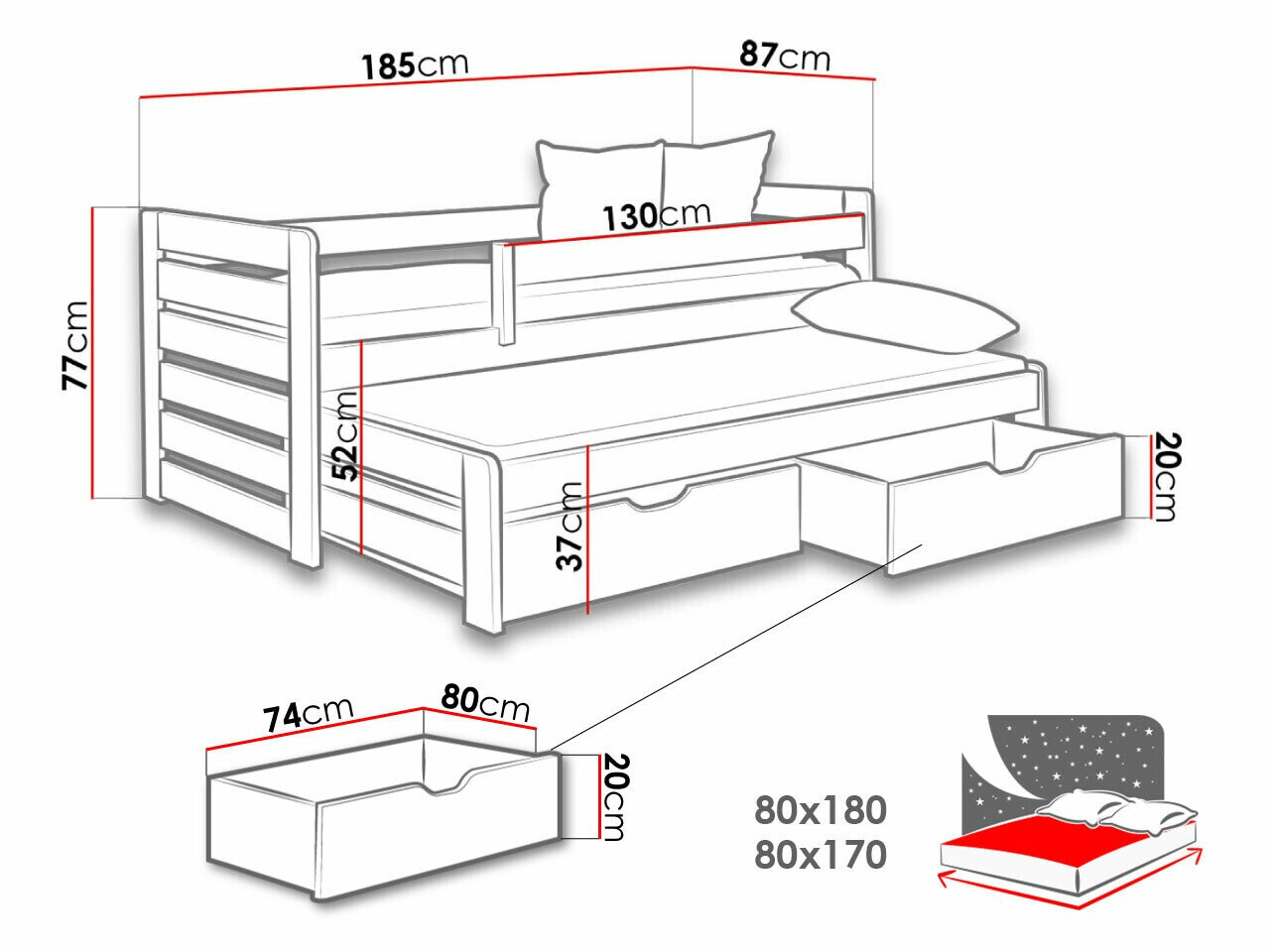 Bed Henderson 127 (Wit + Grijs)