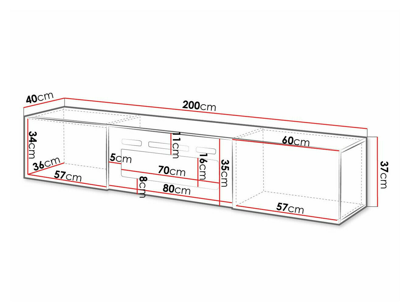 TV-bord Charlotte 162 (Sort + Blank sort)