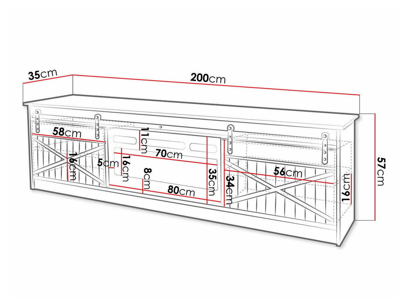 TV-bord Charlotte 165 (Sort + Blank sort)