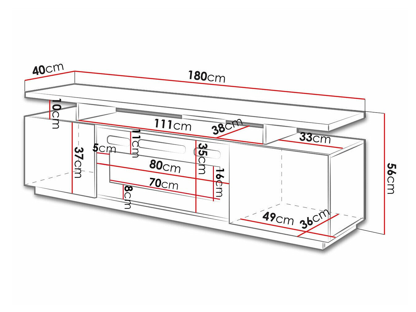 TV-bord Figura I (Hvid + Glansfuld hvid)