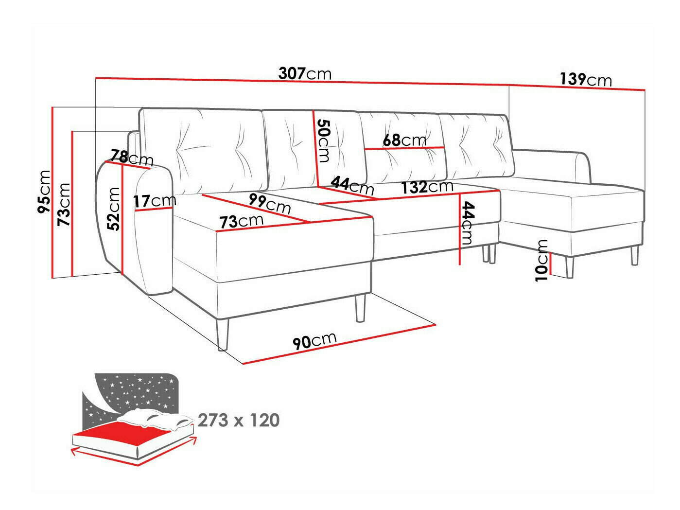 Hjørnesofa Memphis 140 (Poso 05)