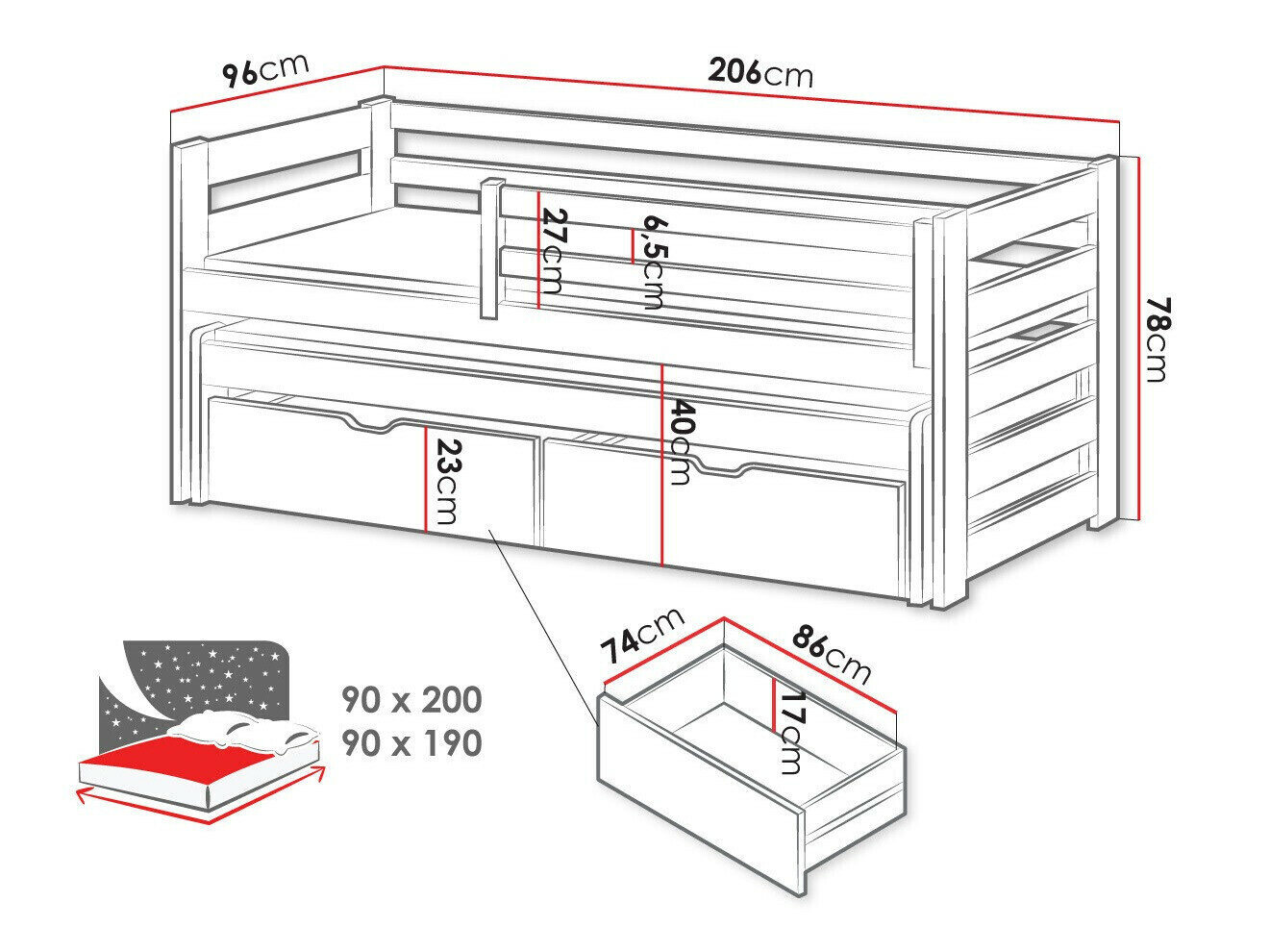 Seng Vista 113 (Grå)