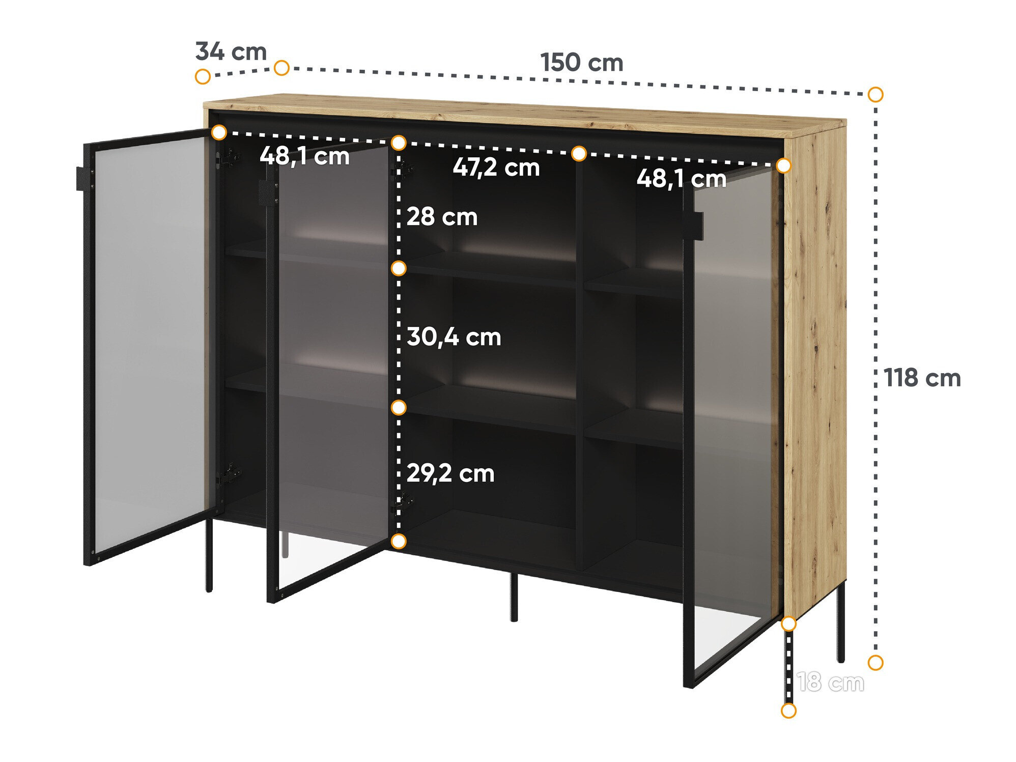 Dressoir Fernolu 108 (Artisan eiken + Zwart)