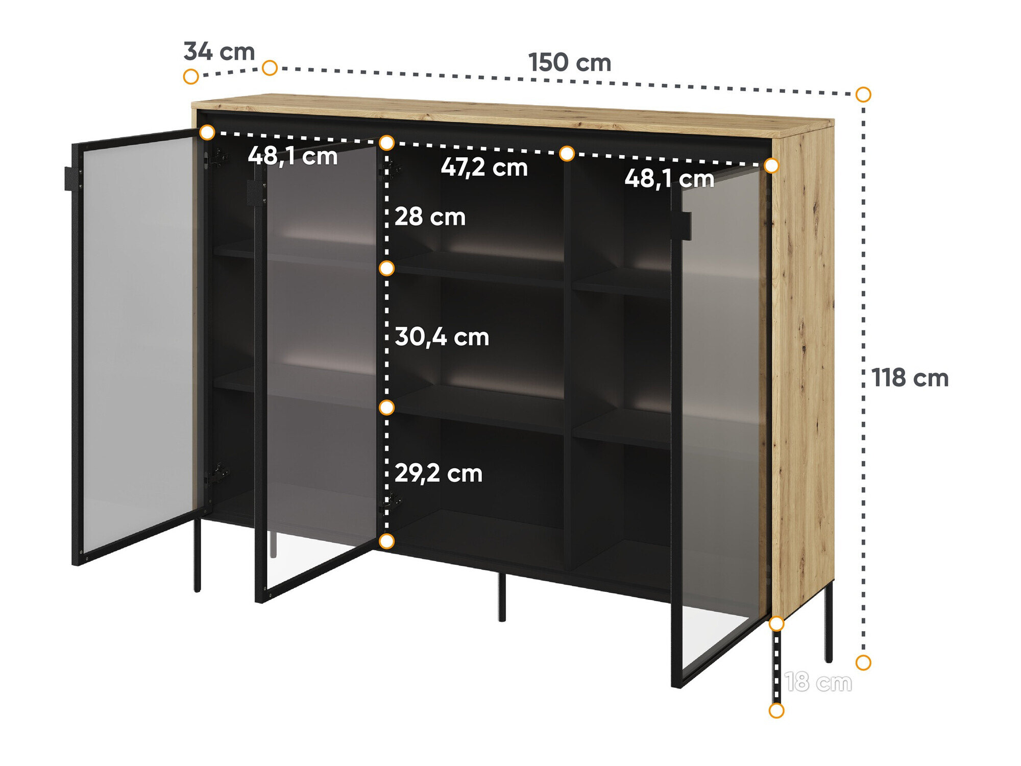 Dressoir Fernolu 108 (Artisan eiken + Zwart)