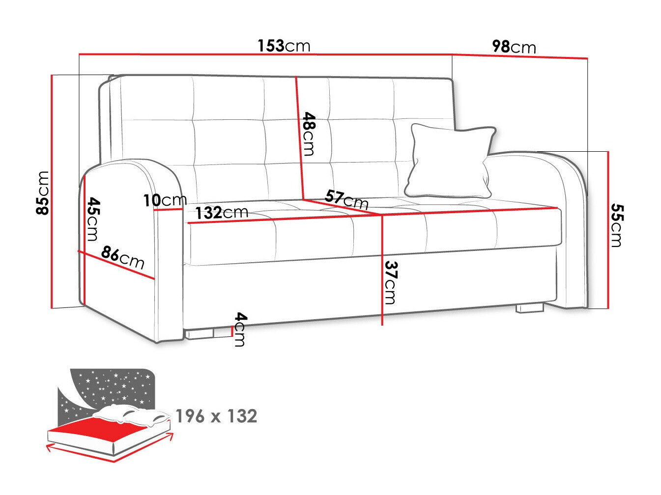 Sovesofa Columbus 116 (Aragon 80)