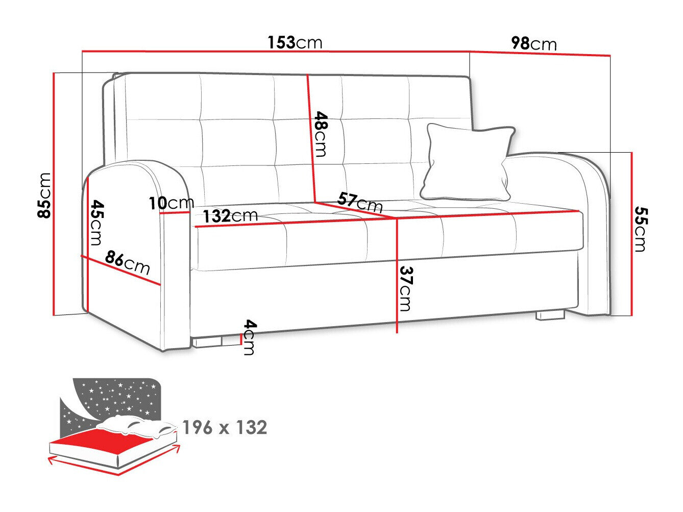 Sovesofa Columbus 116 (Aragon 90)