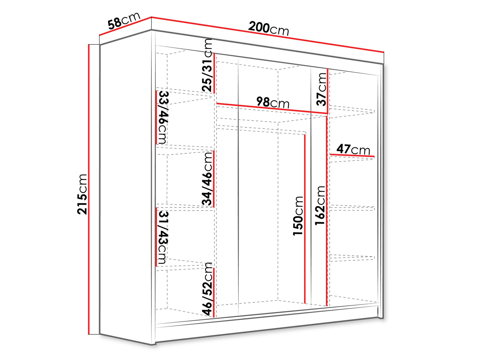 Garderobeskab Closico Plenor VI (Hvid + Sort)