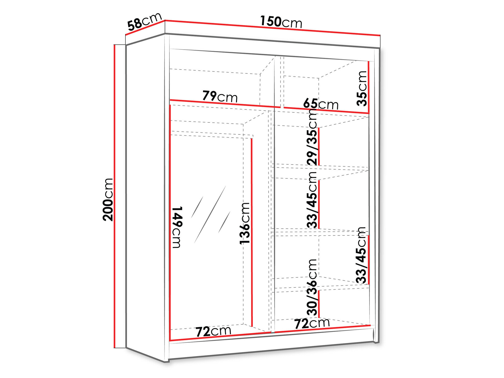 Garderobeskab Closico 187 (Sort +Hvid)