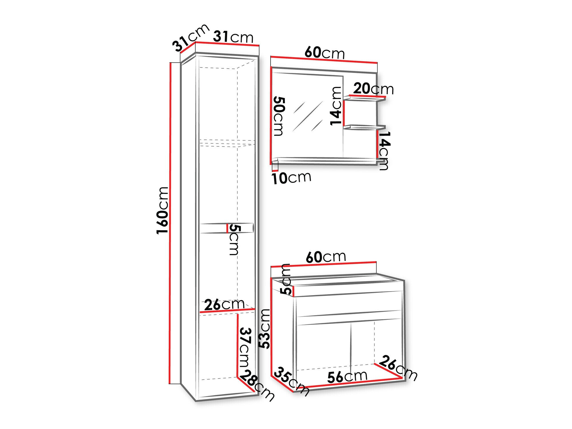 Badeværelsessæt Sarasota 168 (Bodega + Sort)