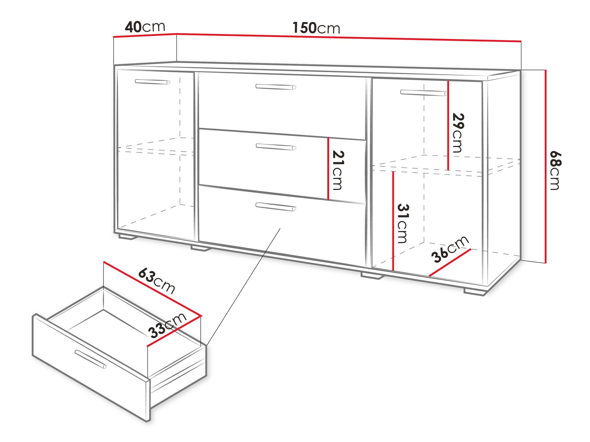 Kommode Sarasota 174 (Sort + Wotan eg)