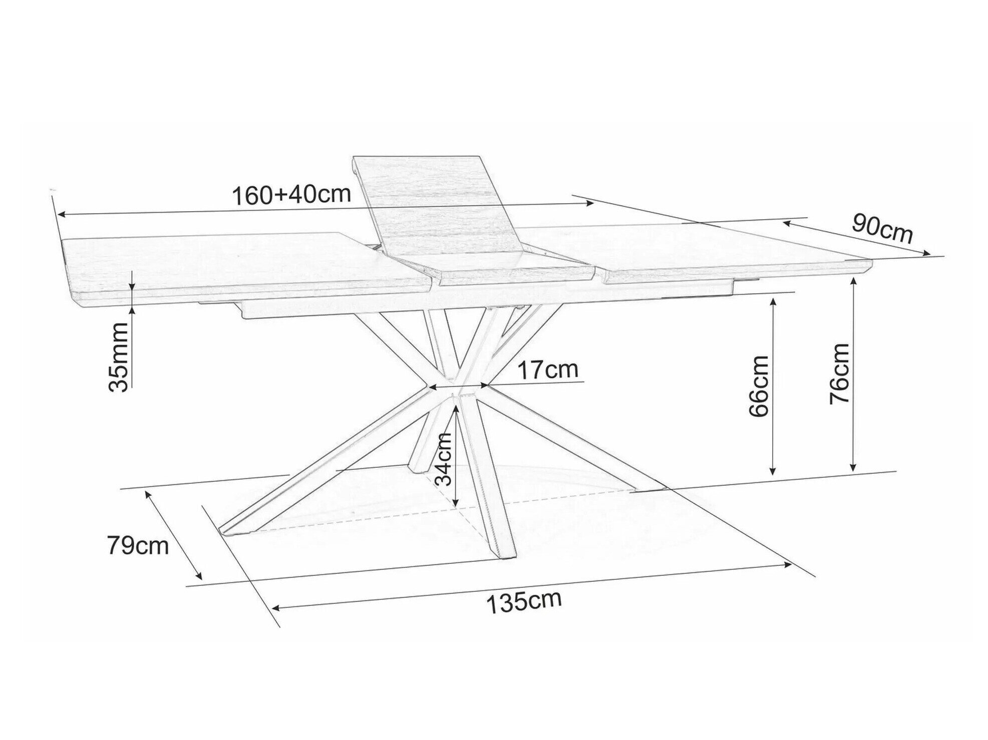 Tafel Detroit 374 (Wit marmer + Zwart)