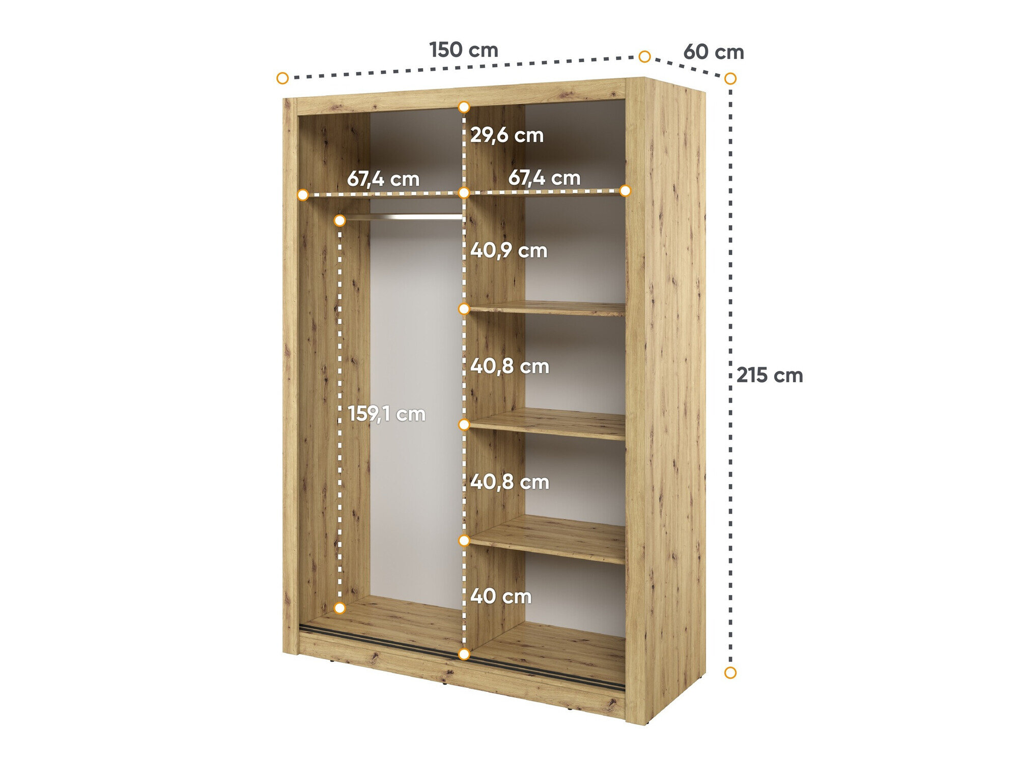 Kledingkast Fresno 152 (Artisan eiken)
