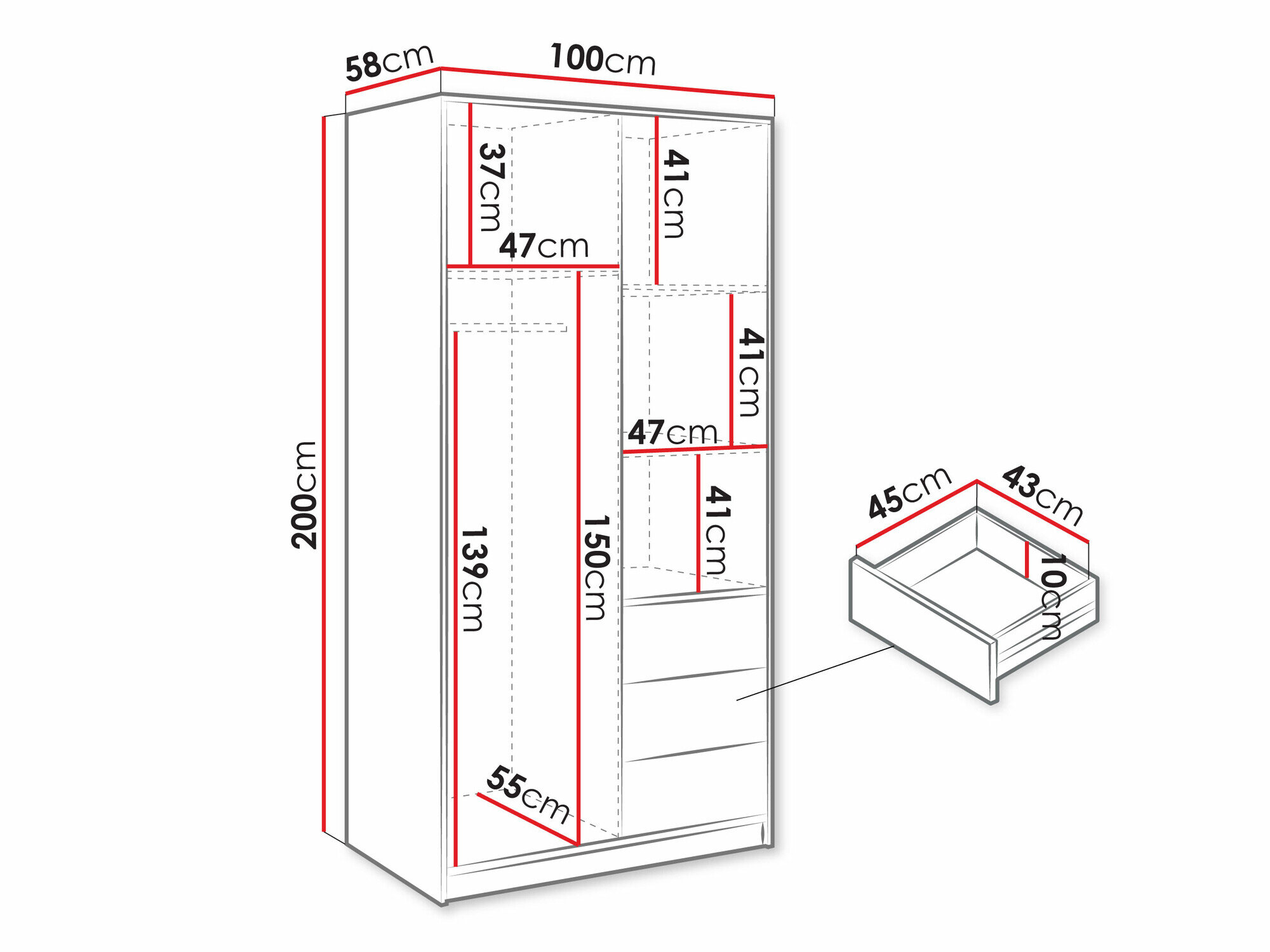 Garderobeskab Enolevo 104 (Wotan eg + Sort)