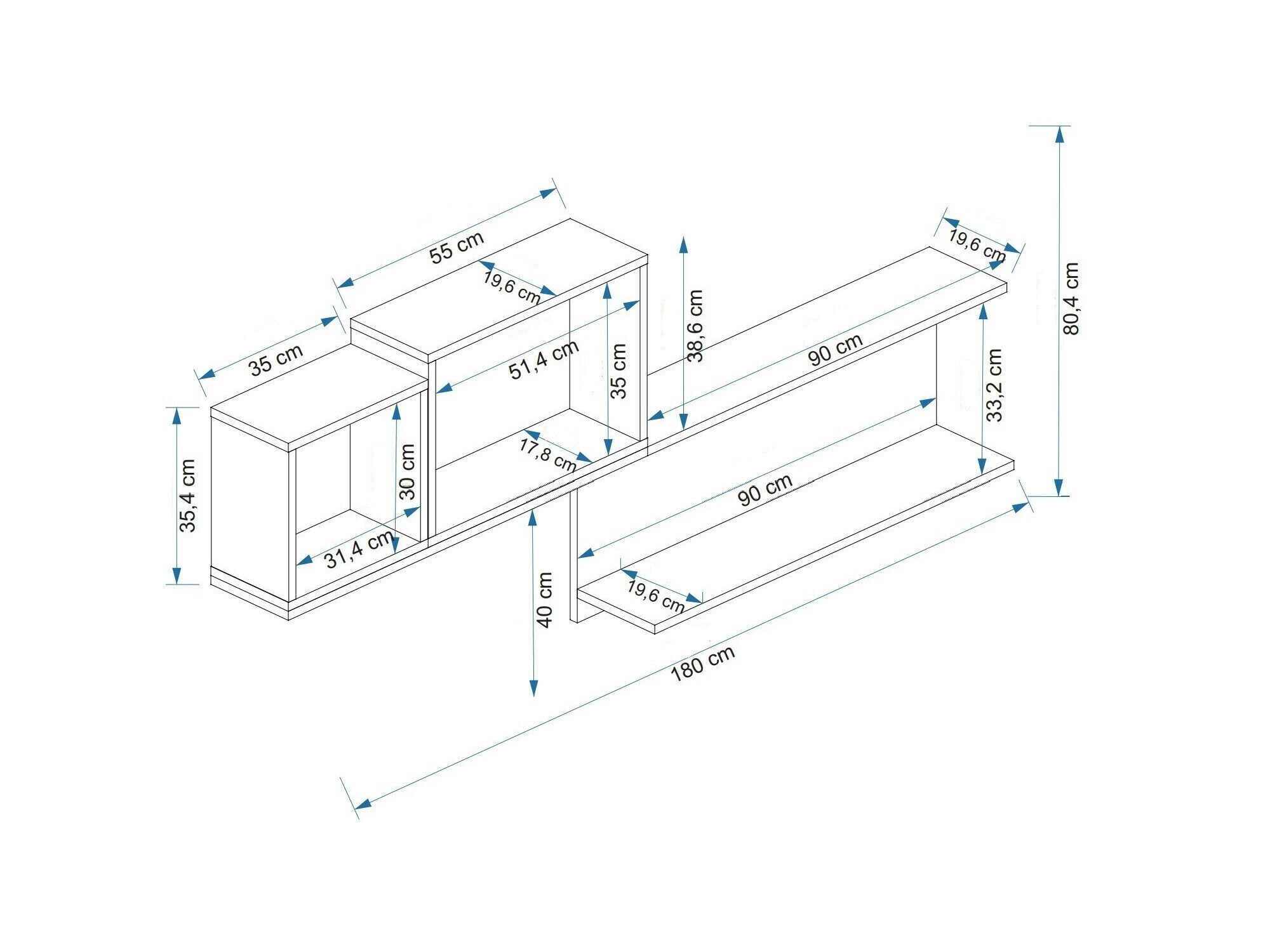 Estantería de pared Kailua 2184 (Blanco + Antracita + Pino)