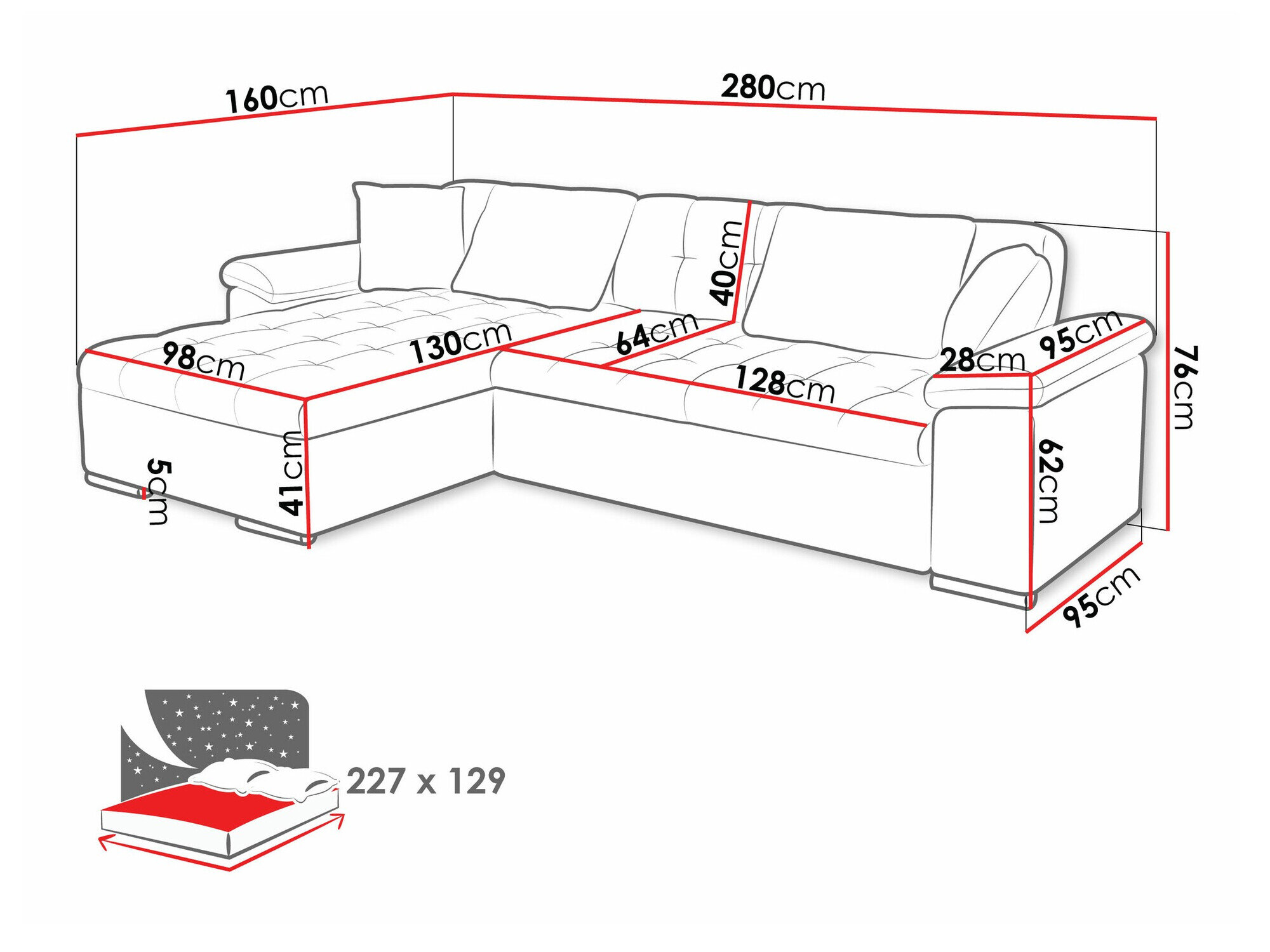 Hjørnesofa Comfivo Mica II (Fragola 90)