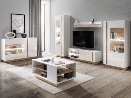 Set za dnevnu sobu Novbela 113 (Belo + Sjajno belo + Grandson hrast)