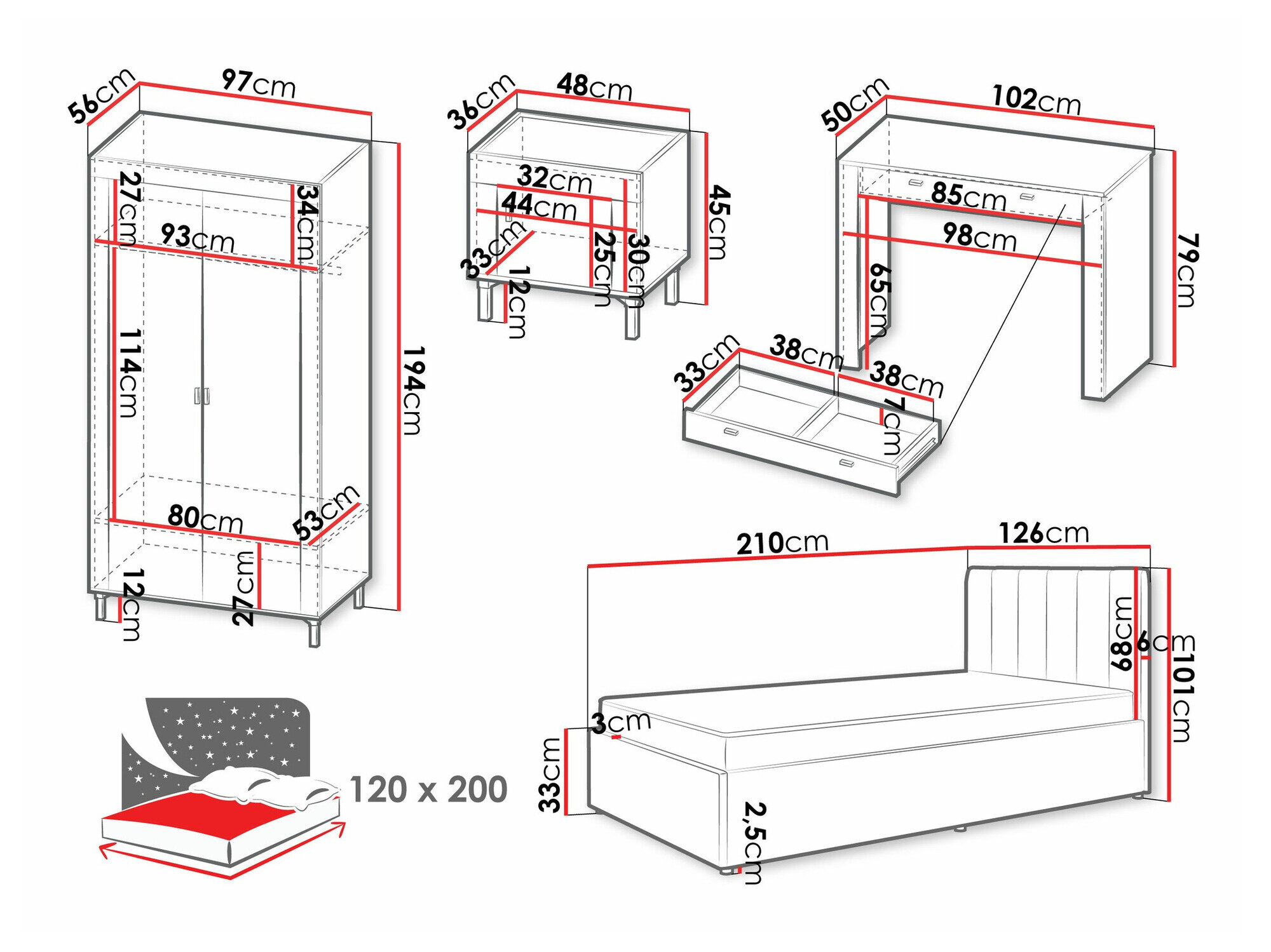 Soveværelsessæt Mormavu 112 (Kashmir + Grå)