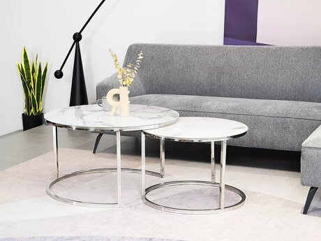 Salontafel set Detroit 494 (Zilver + Wit marmer)