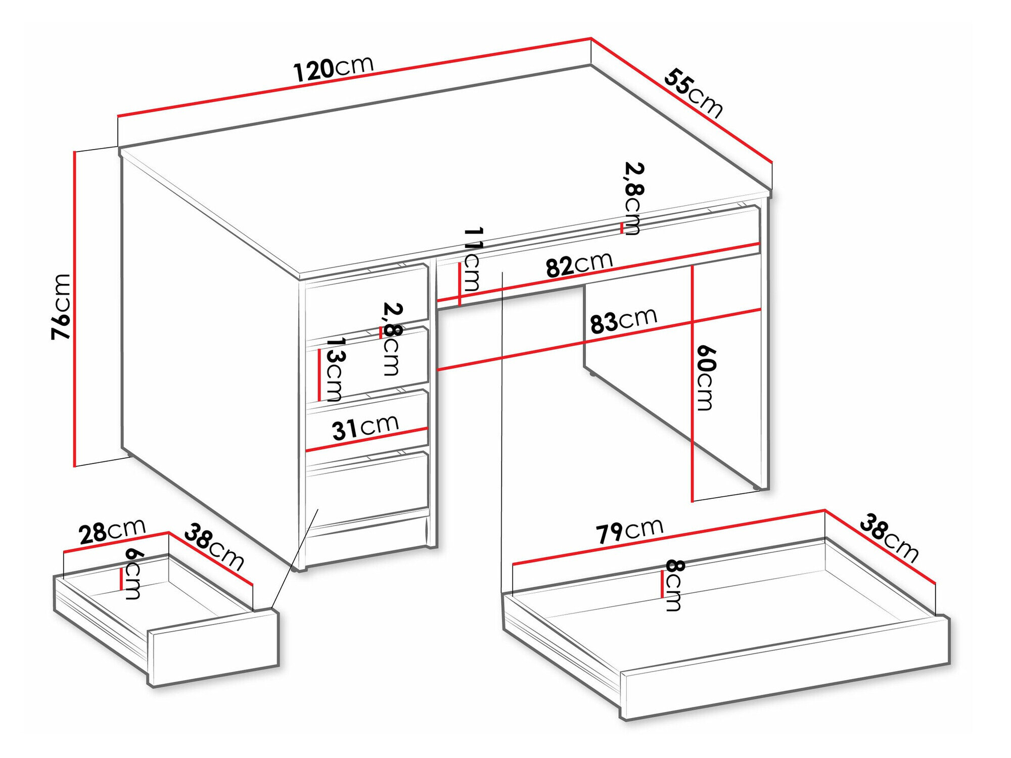 Skrivebord Comfivo 312 (Sort)