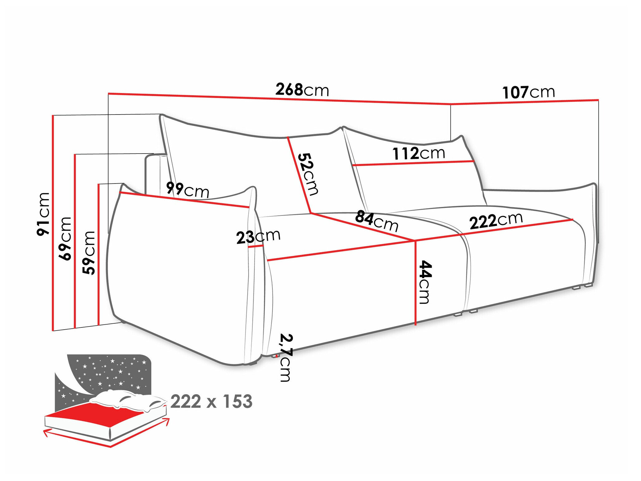 Slaapbank Lincoln 192 (Aragon 93)