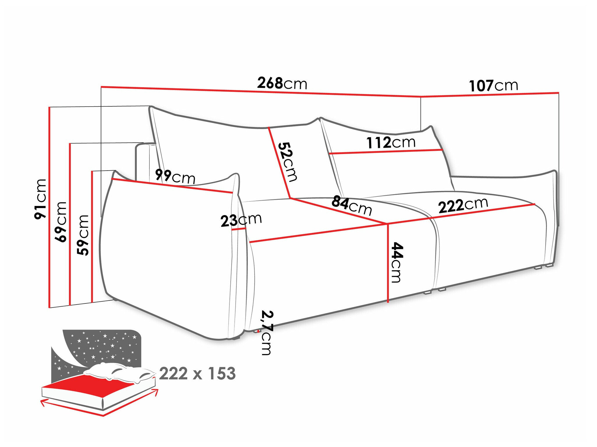 Slaapbank Lincoln 192 (Aragon 97)