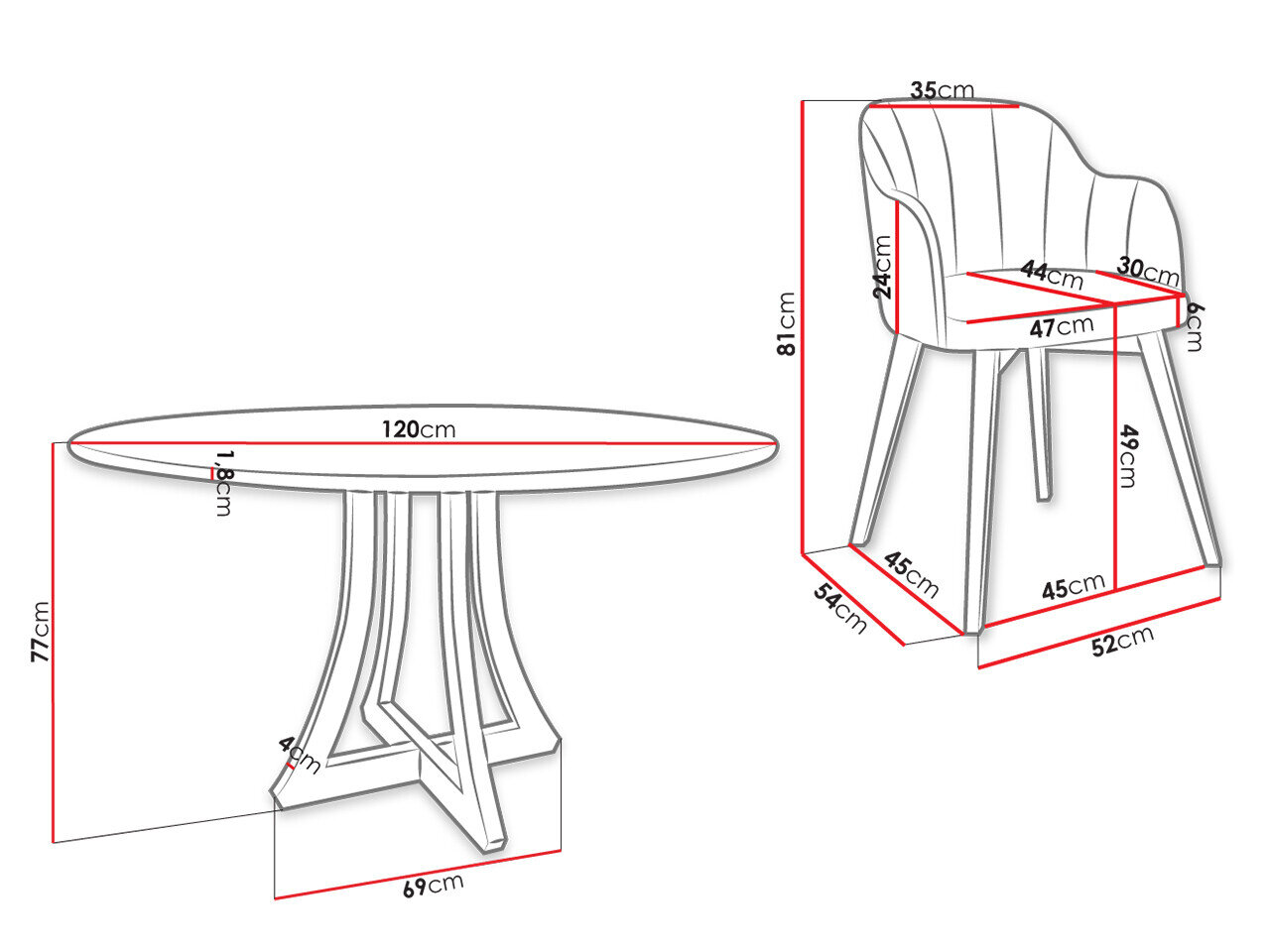 Spisestuesæt Racine 137 (Glansfuld hvid + Blank sort)
