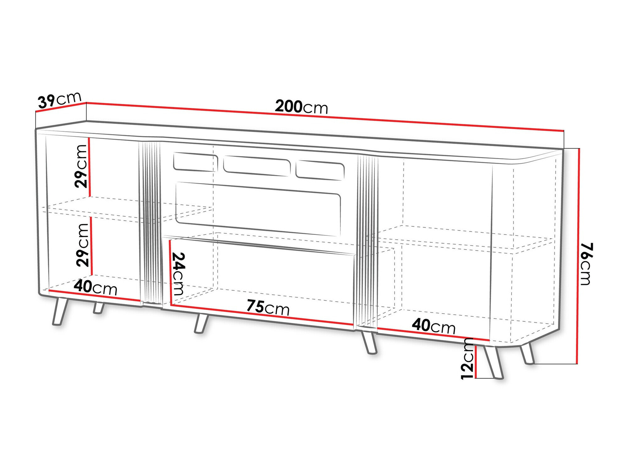 Dressoir Modus I (Zwart + Zwart marmer)