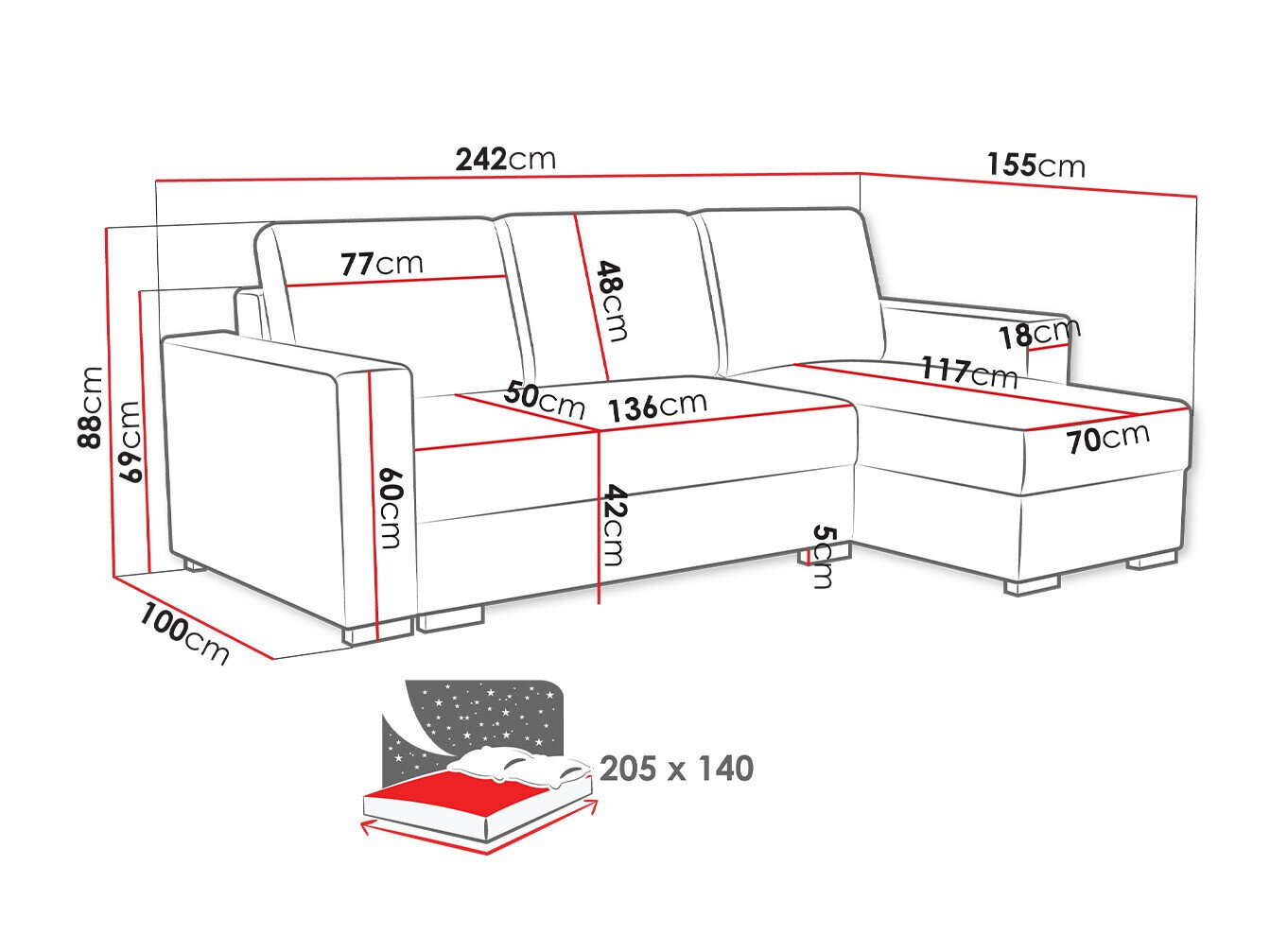 Hjørnesofa Columbus 187 (Neve 77)