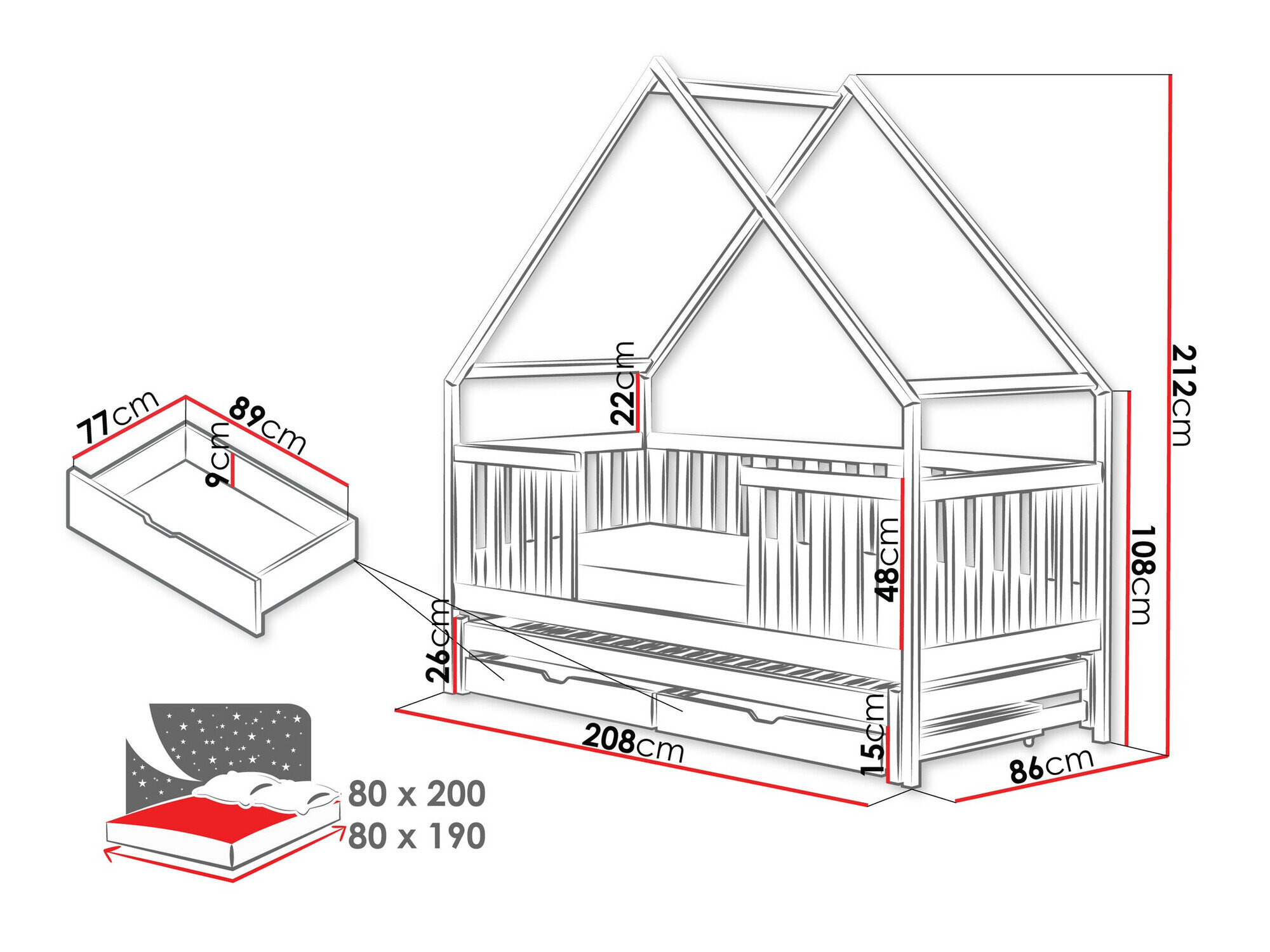 Seng Vista 115 (Hvid)