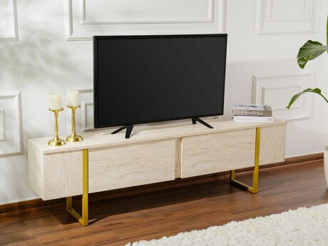 TV-állvány Novato 105 (Világos Travertine + Aranysárga)
