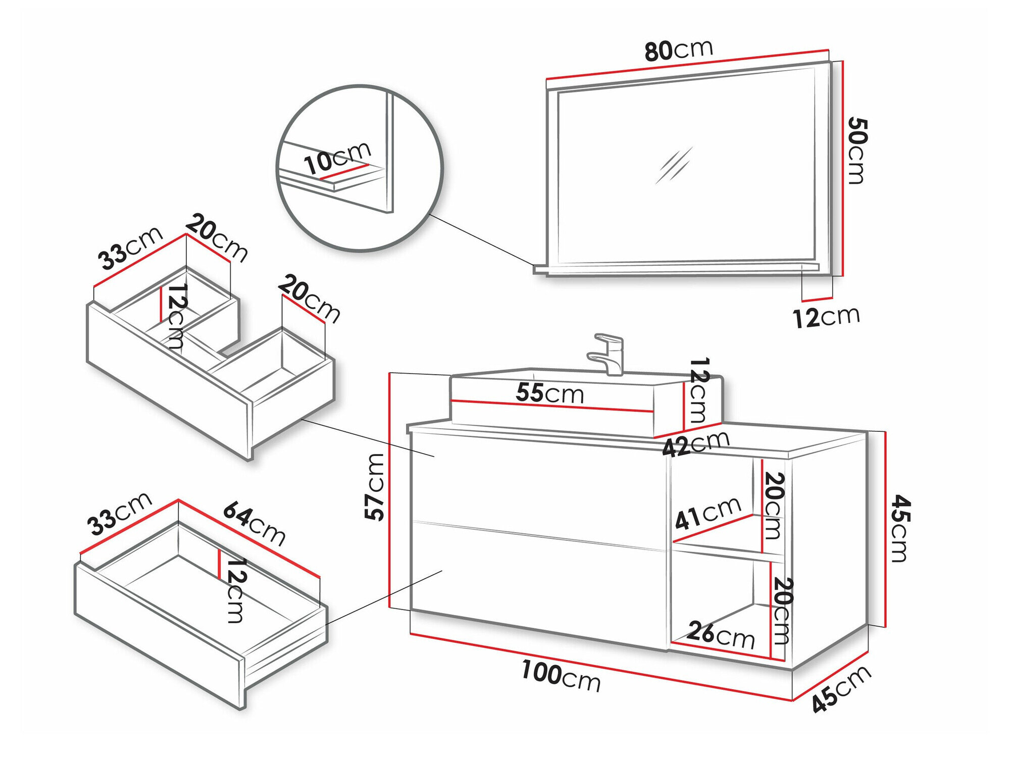 Badeværelsessæt Nauta (Hvid + Hvid marmor)