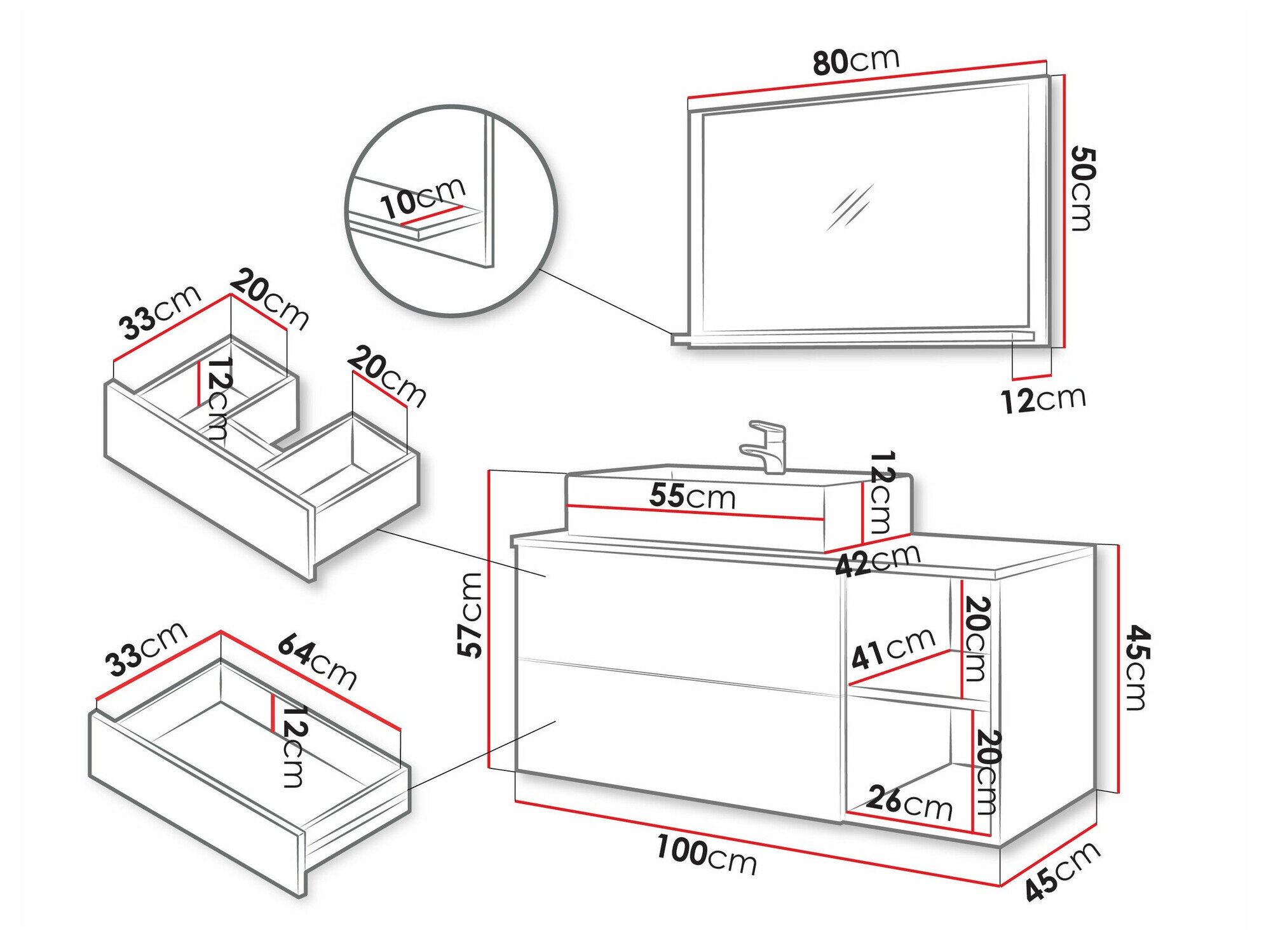 Badeværelsessæt Nauta (Sort + Sort marmor)