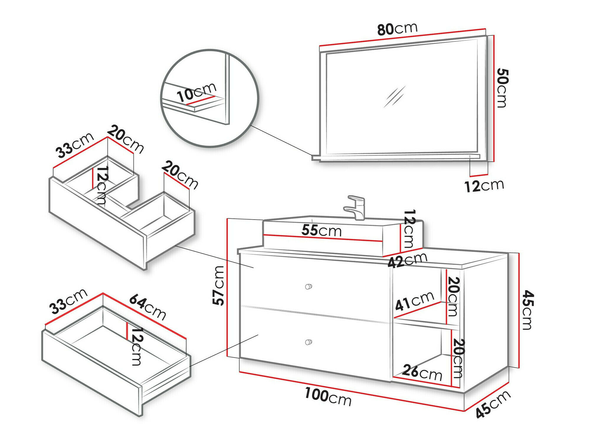 Badeværelsessæt Ophruvi 100 (Sort + Sort marmor)