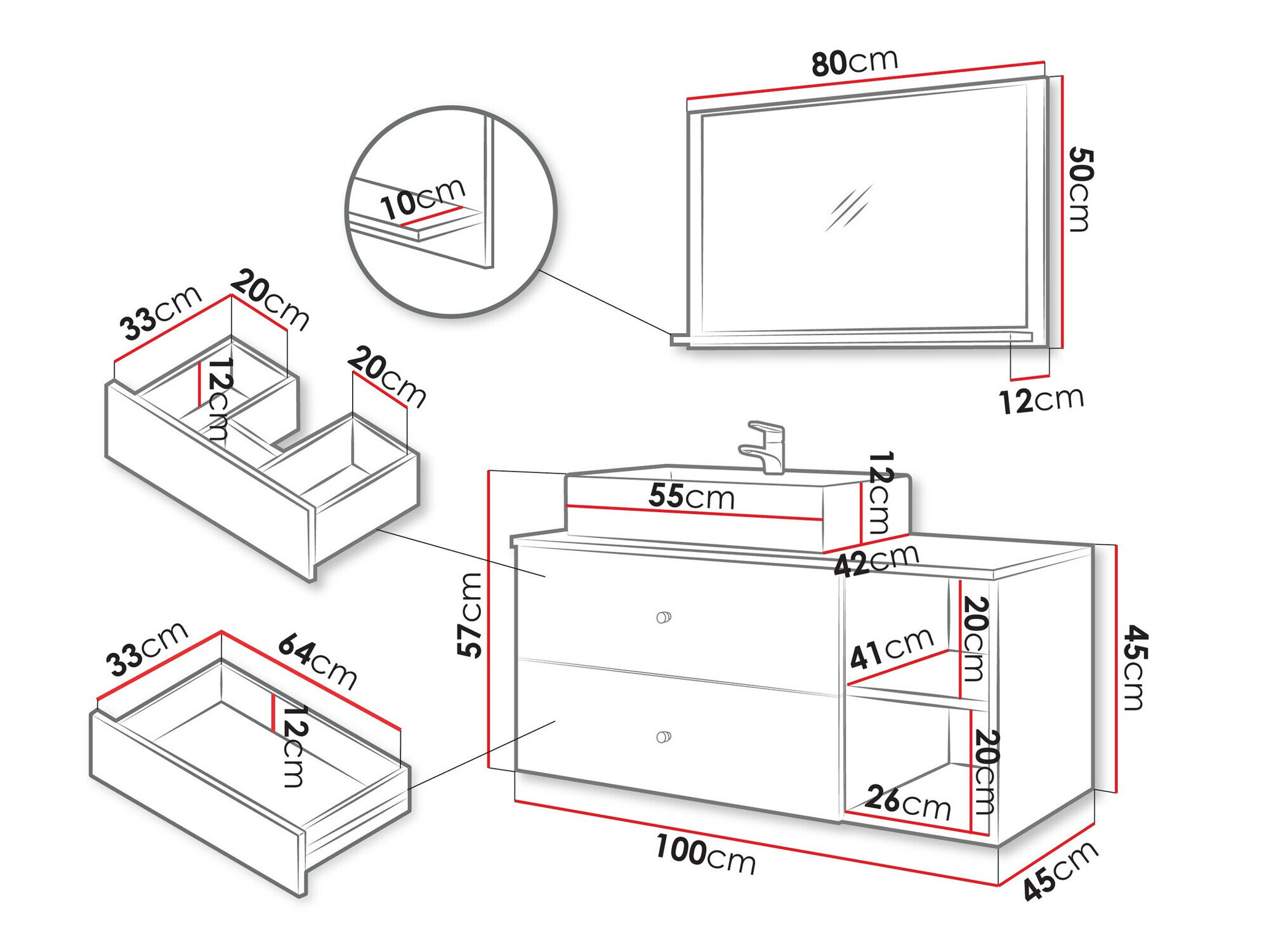 Badeværelsessæt Ophruvi 100 (Valnød + Hvid marmor)