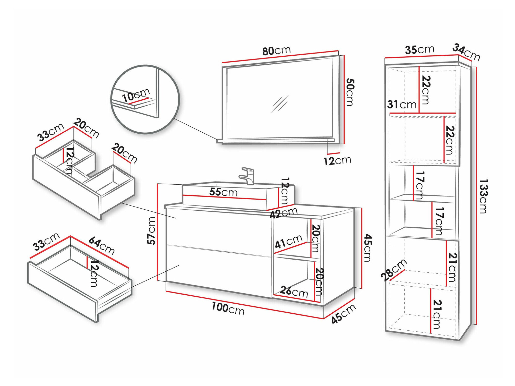Badeværelsessæt Nauta I (Valnød + Hvid marmor)