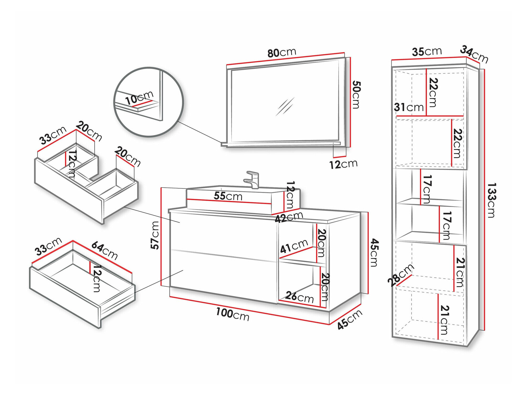 Badeværelsessæt Ophruvi 104 (Sort + Sort marmor)