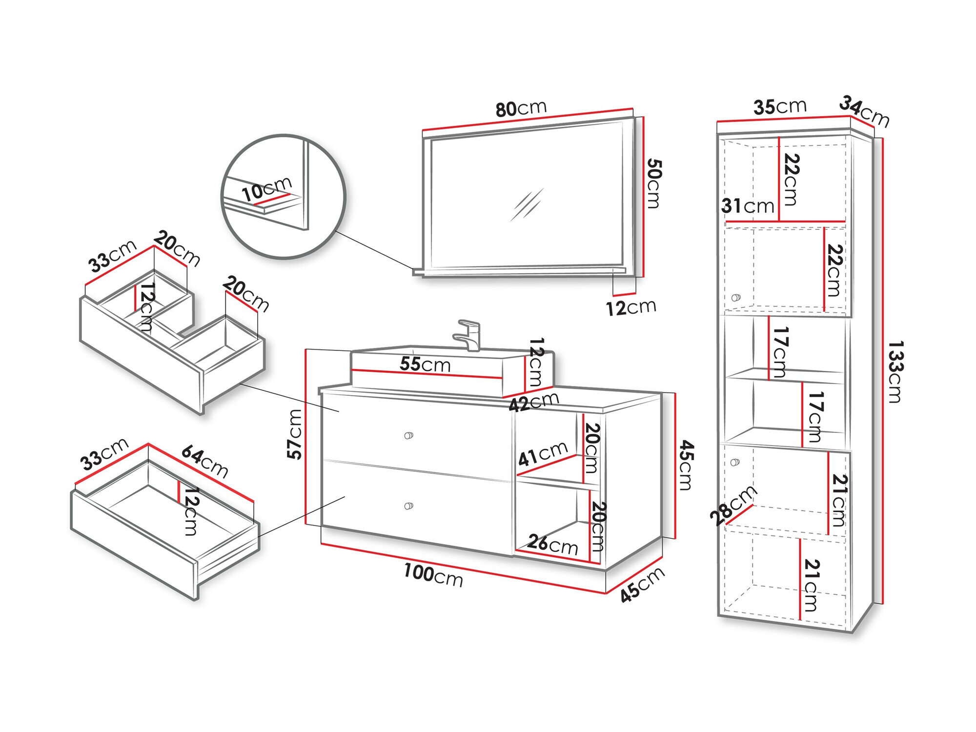 Badeværelsessæt Salus II (Hvid + Hvid marmor)