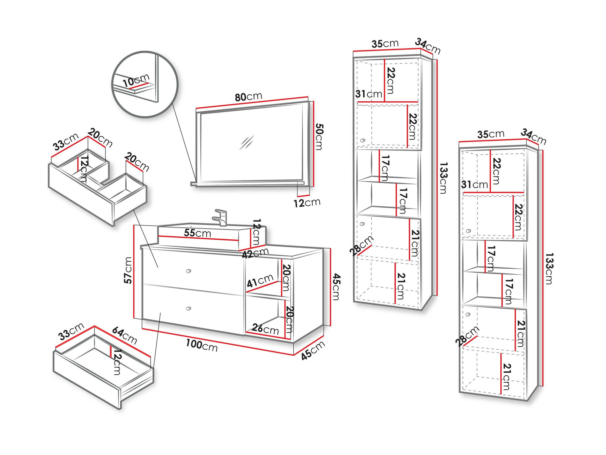 Badeværelsessæt Salus III (Hvid + Hvid marmor)