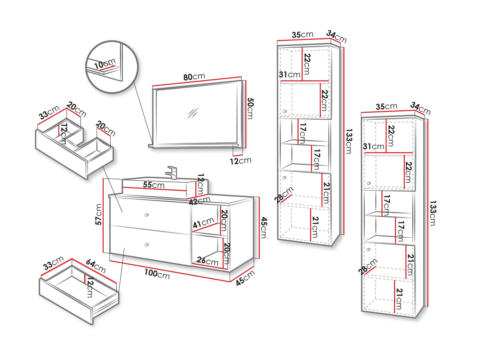 Badeværelsessæt Salus III (Sort + Sort marmor)