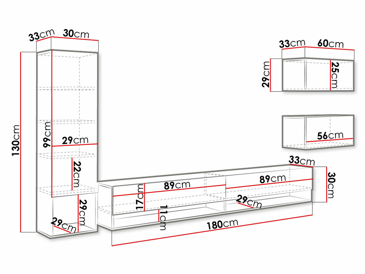 Woonkamerset Sarasota 124 (Wit + Glanzend wit + Wotan eik)