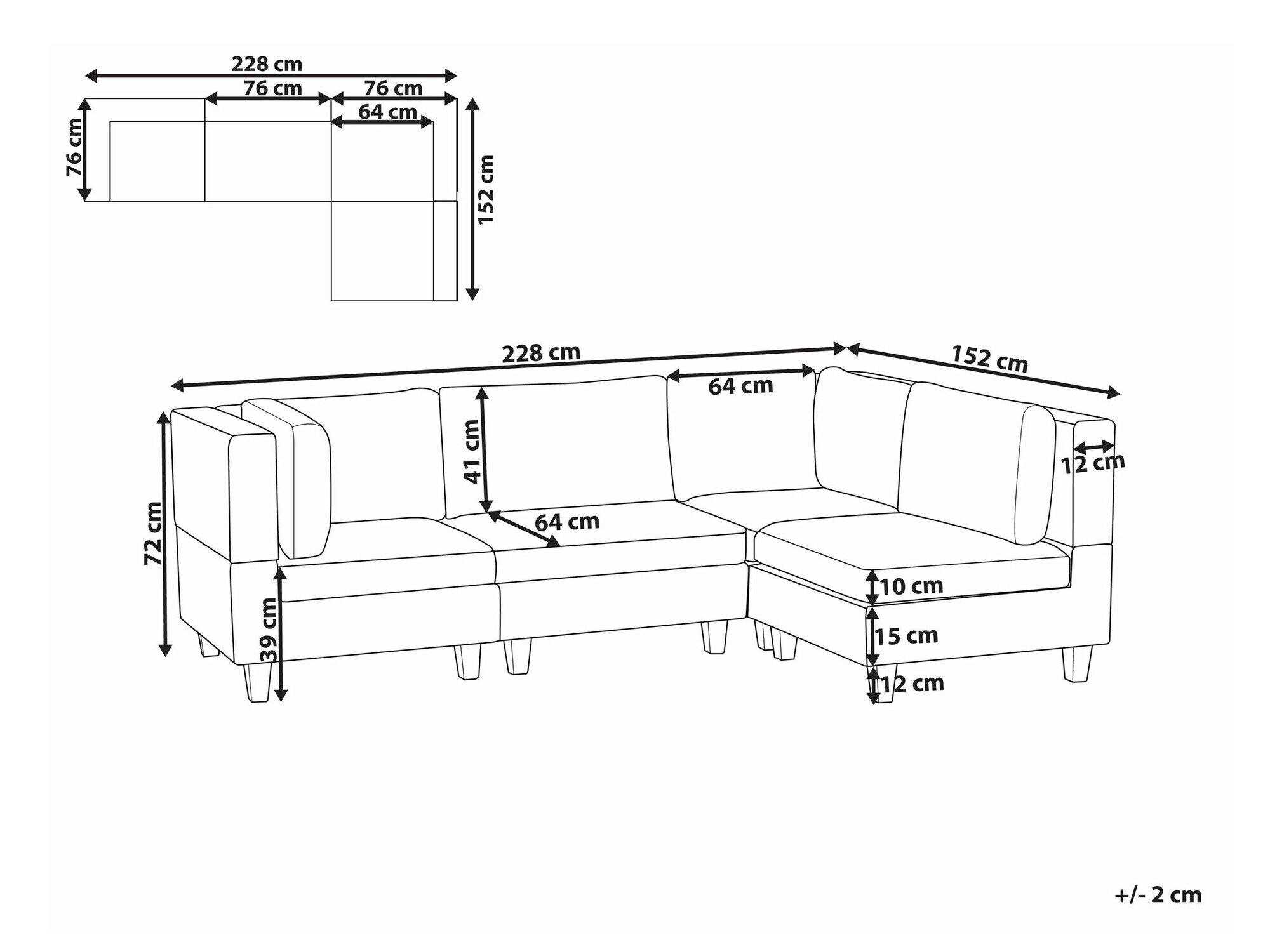 Modularna kotna sedežna garnitura Elbmeli 108 (Črna)