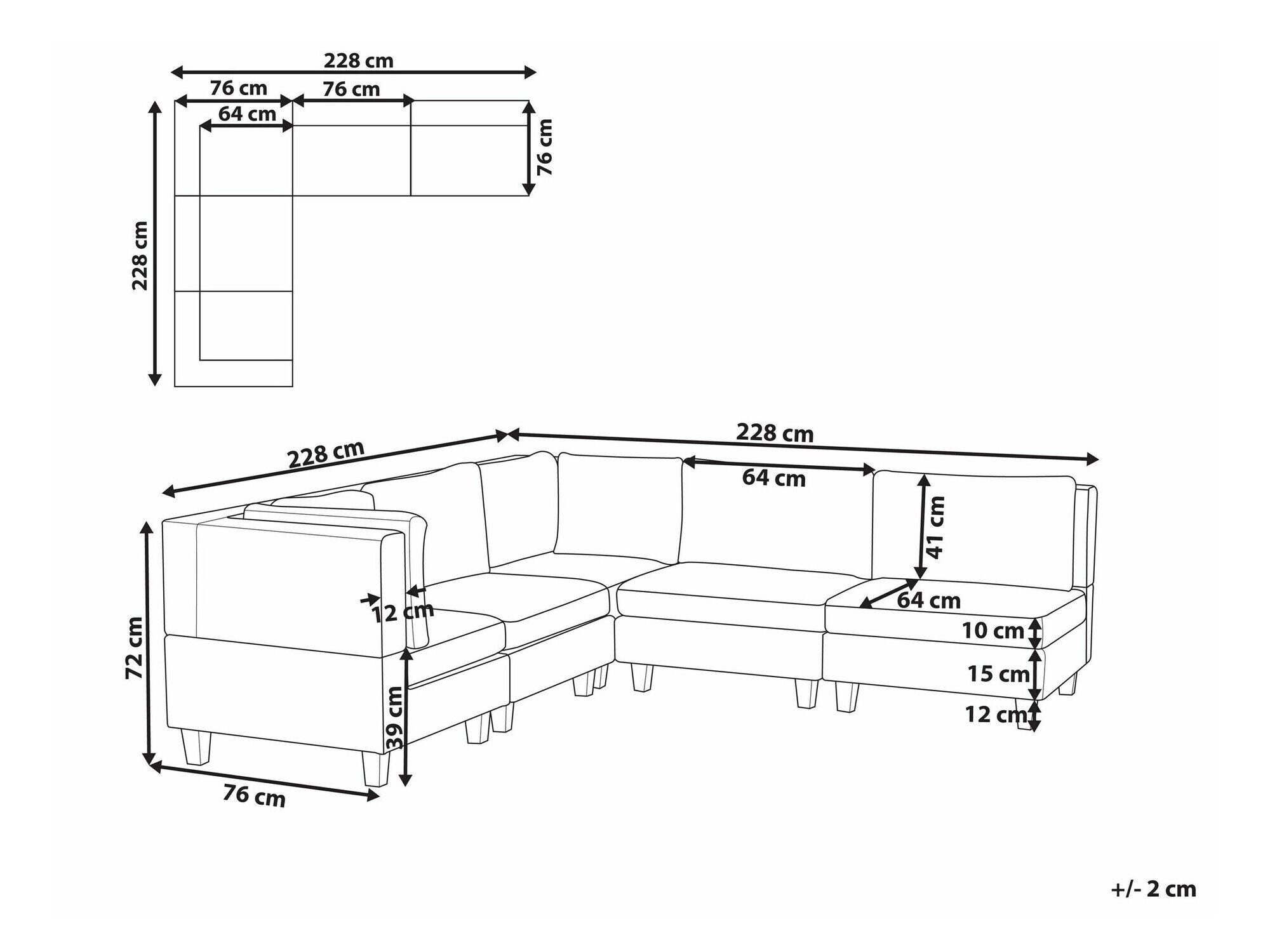 Modularna kutna garnitura Elbmeli 109 (Crna)