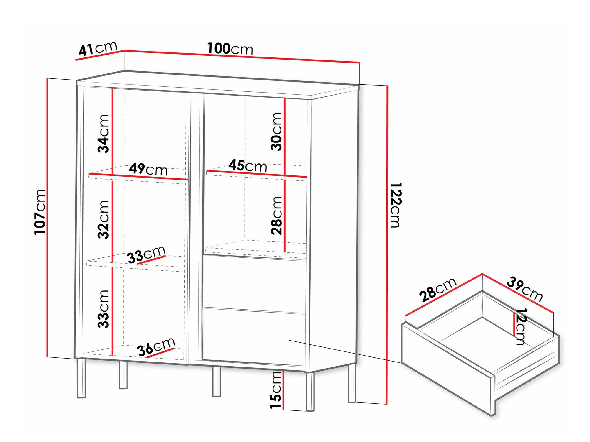 Kommode Lumiri 100 (Egetræ + Sort)