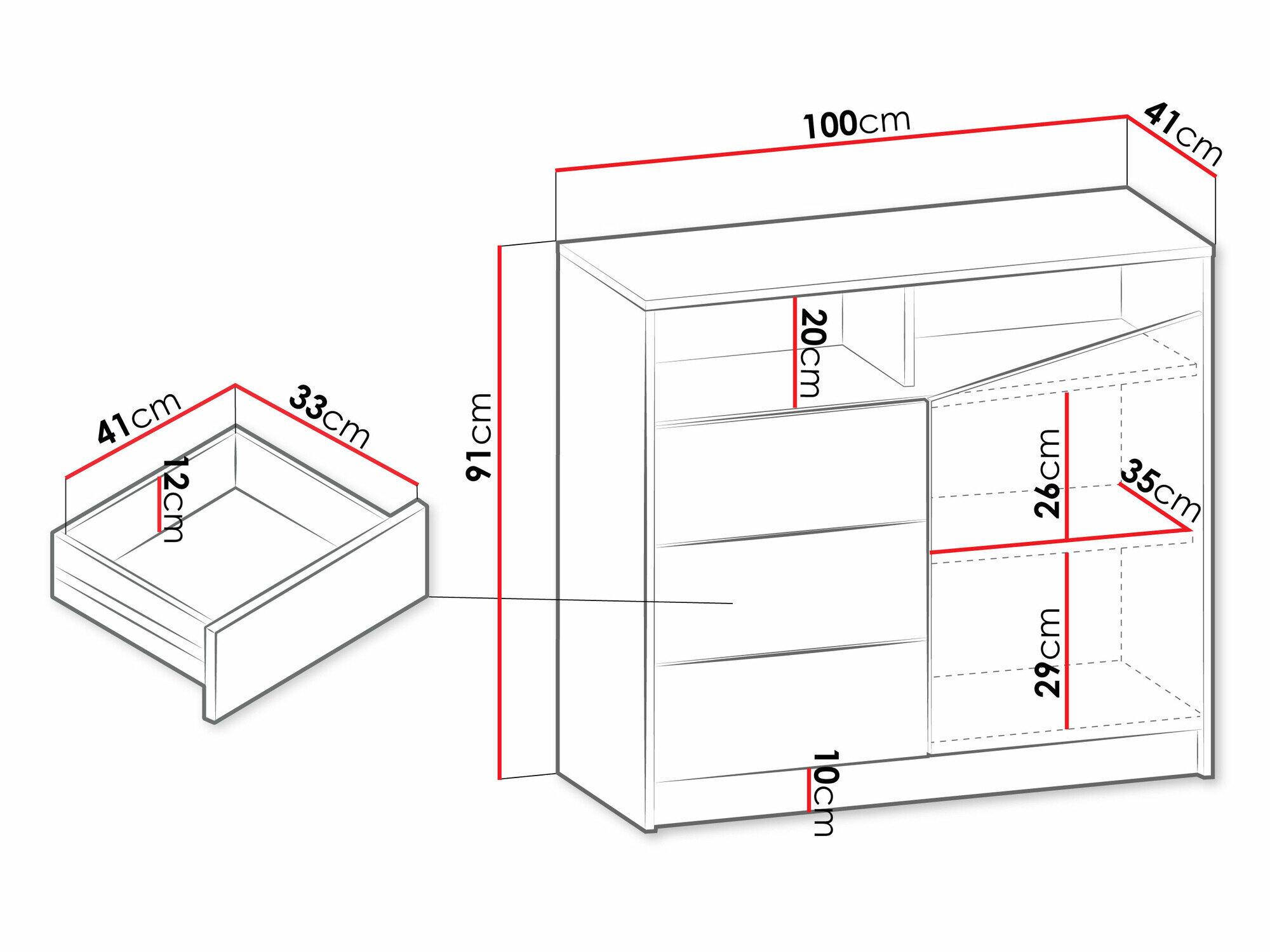 Kommode Tenreme 104 (Egetræ + Sort)