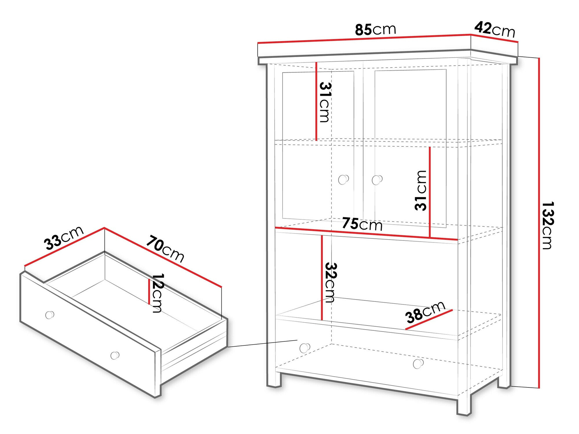 Kommode Romelbo 144 (Hvid + Egetræ)