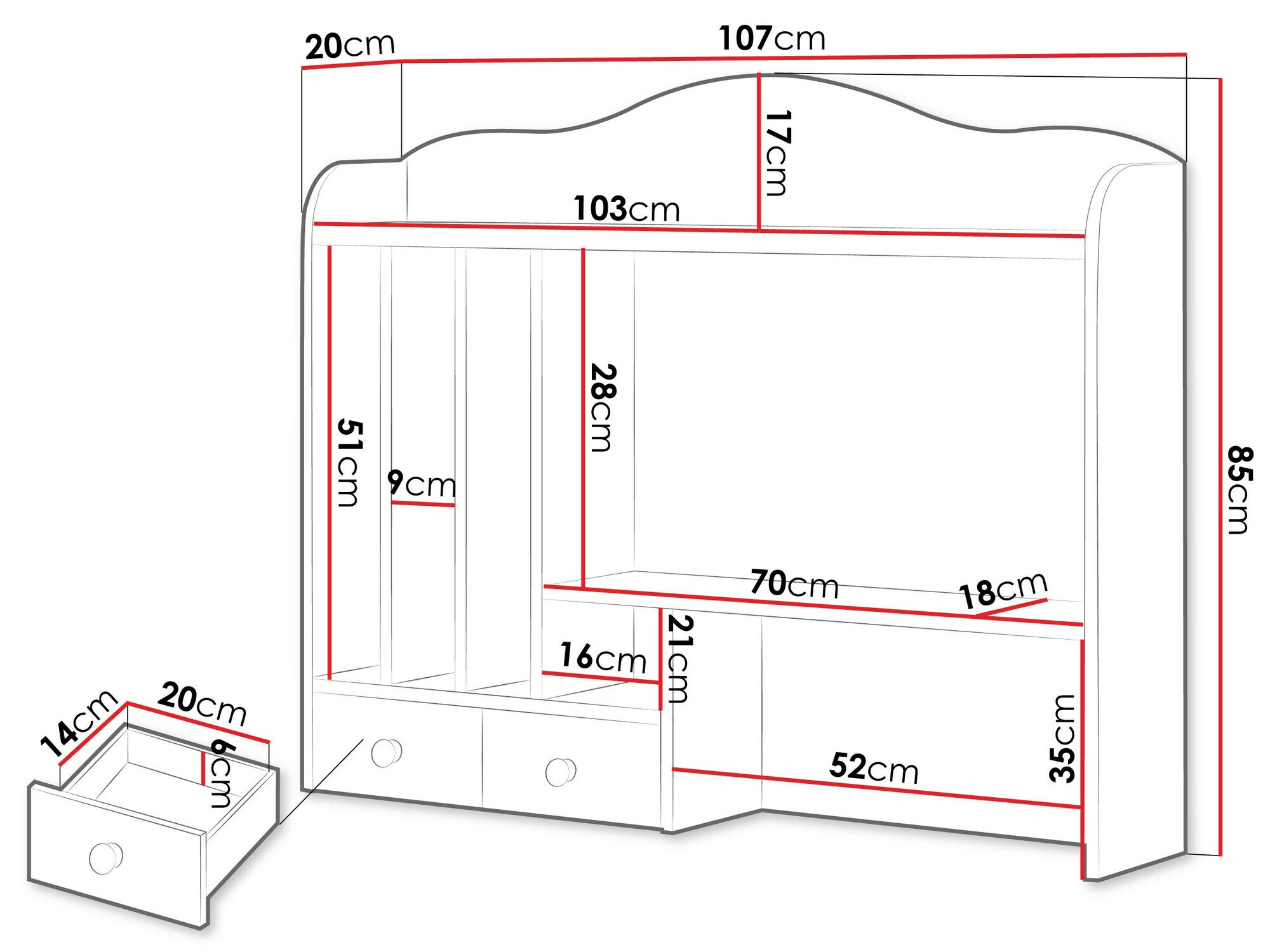 Reol Romelbo 136 (Hvid + Egetræ)